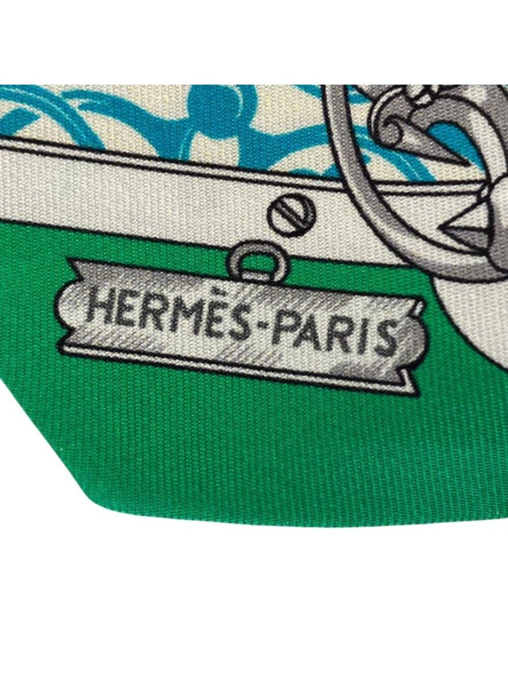 Hermes Mors Et Gourmettes Remix Horsemanship and Chains Twilly Scarf Green - Picture 4 of 6